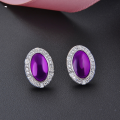 wholesale 925 Silver Ear Studs for Women, Elegant Korean Style with Purple Zircon Inlay, Fashion Earrings, Silver Jewelry Wholesale-0-0