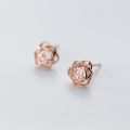 wholesale S925 Sterling Silver Rose Flower Earrings for Women Korean Style Fashionable Diamond-Inlaid Hollow-Out Floral Stud Earrings Personality Jewelry E7399-0-3