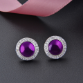 wholesale 925 Silver Source Factory Wholesale Minimalist Round Diamond Purple Earrings for Women Zircon Ear Accessories Silver Jewelry Dropshipping-0-0
