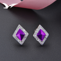 wholesale S925 Silver Rhombus Korean Style Minimalist Zircon Purple Stud Earrings for Women, Fashion Ear Accessories Wholesale from Factory-0-0