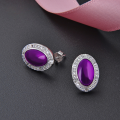 wholesale S925 Silver Rhombus Korean Style Minimalist Zircon Purple Stud Earrings for Women, Fashion Ear Accessories Wholesale from Factory-0-2