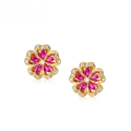 wholesale 925 sterling silver plated with gold, Korean-style women's jewelry, ruby earrings, floral gemstone stud earrings, direct factory supply-0-0
