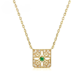 wholesale Silver, Natural Emerald, Ruby Carved Floral Square Necklace, Vintage Openwork Diamond Inlay Jewelry-0-0