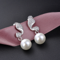 wholesale S925 Silver Shell Pearl Earrings Korean Elegant Knot Micro-Inlaid Zircon Earrings Women's Pearl Jewelry Silver Wholesale-0-0