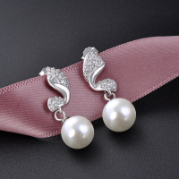 wholesale S925 Silver Shell Pearl Earrings Korean Elegant Knot Micro-Inlaid Zircon Earrings Women's Pearl Jewelry Silver Wholesale-Shell Pearl Earrings - [Not with Silver Earrings] &gt; [S925 Silver]