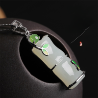 wholesale 925 sterling silver inlaid natural Hetian jade pendant with certificate, new Chinese retro-style bamboo knot jade necklace-White Jade Bamboo 10*25mm (without chain)  925 silver