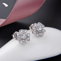 wholesale S925 Silver Four-Leaf Clover Ear Studs Korean Style Fashion Diamond-Inlaid Earrings for Women with Zirconia Wholesale from Manufacturers Drop Shipping-Earrings-[Not suitable for Tremella plug]