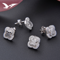 wholesale S925 Silver Source Factory Four-Leaf Clover Earrings for Women with Inlaid Diamond Zirconia Fashion Earring Wholesale-Black earrings-[Not suitable for Tremella plug]