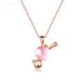wholesale Sterling silver rose gold plated rabbit necklace with pink crystal pendant, fashionable and versatile trendy accessory-0-0