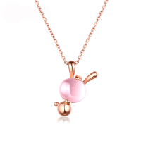 wholesale Sterling silver rose gold plated rabbit necklace with pink crystal pendant, fashionable and versatile trendy accessory-[Pendant] Without chain 925 silver