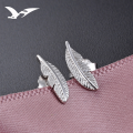 wholesale S925 Silver Leaf Earrings Women Small Fresh Creative Ear Feather Minimalist Student Korean Accessories Factory Wholesale-0-2