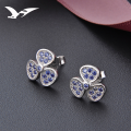 wholesale 925 Sterling Silver Blue Diamond Zirconia Three-Leaf Clover Stud Earrings for Women, Factory Wholesale-0-1