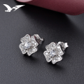 wholesale S925 Silver Four-Leaf Clover Ear Studs Korean Style Fashion Diamond-Inlaid Earrings for Women with Zirconia Wholesale from Manufacturers Drop Shipping-0-2
