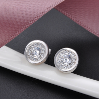 wholesale 925 Sterling Silver Round Diamond-Studded Earrings Women Korean Style Simple Zircon Ear Accessories Fashion Trendy Student Earrings Small Jewelry-Earrings-[Not suitable for Tremella plug]