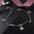 wholesale S925 silver five-pointed star anklet for women, Korean-style minimalist beaded snowflake silver anklet, fresh and delicate ankle jewelry for girls-0-3