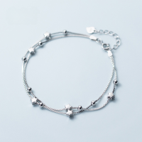 wholesale S925 silver bracelet for women, Korean-style fashion, smooth surface, double-layer star bracelet, elegant beaded jewelry for women, S0242-S925 Silver Bracelet>925 Silver