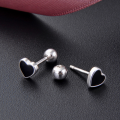 wholesale Sterling Silver Heart Stud Earrings Women Korean Style Minimalist Black Enamel Earrings Fashion Student Women's Silver Jewelry-0-1