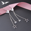 wholesale Sterling Silver Star Earrings for Women, Korean Style Small Fresh Five-Pointed Star Butterfly Earrings with Tassel Long Drop Ear Thread Jewelry Wholesale-0-2
