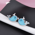wholesale S925 silver small whale stud earrings, Korean-style minimalist blue enamel fish earrings for women, creative and cute ear accessories-0-1