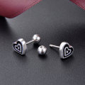 wholesale S925 Sterling Silver Black Heart Stud Earrings for Women, Summer Minimalist Understated Style, Small Niche Design, Dainty Silver Heart Ear Accessories-0-0
