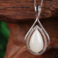 wholesale [925 Sterling Silver] Wholesale manufacturer of hollow drop-shaped white jade pendant with natural Hetian jade and certificate-0-0