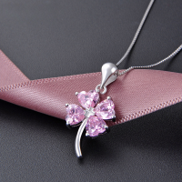 wholesale S925 Sterling Silver Korean Elegant Versatile Zircon-Inlaid Collarbone Necklace with Four-Leaf Clover Pendant for Women Wholesale-Single Pendant - Without Chain 925 Silver