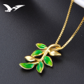 wholesale S925 Sterling Silver Gold-Plated Drip-Enamel Leaf Pendant Necklace Women's Korean Minimalist Collarbone Chain Fashion Accessory-0-1