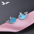 wholesale S925 silver small whale stud earrings, Korean-style minimalist blue enamel fish earrings for women, creative and cute ear accessories-0-0