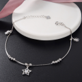 wholesale S925 silver five-pointed star anklet for women, Korean-style minimalist beaded snowflake silver anklet, fresh and delicate ankle jewelry for girls-0-0