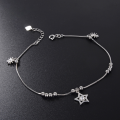 wholesale S925 silver five-pointed star anklet for women, Korean-style minimalist beaded snowflake silver anklet, fresh and delicate ankle jewelry for girls-0-2