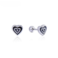 wholesale S925 Sterling Silver Black Heart Stud Earrings for Women, Summer Minimalist Understated Style, Small Niche Design, Dainty Silver Heart Ear Accessories-0-4