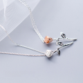 wholesale S925 silver necklace with Korean-Japanese style fashionable personalized rose pendant, elegant and unique floral collarbone chain for women D4826-0-0