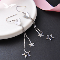 wholesale Sterling Silver Star Earrings for Women, Korean Style Small Fresh Five-Pointed Star Butterfly Earrings with Tassel Long Drop Ear Thread Jewelry Wholesale-Earrings [S925 Silver]