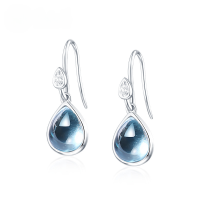 wholesale Metal material first, new Korean-style fashionable and versatile sky blue topaz earrings, sweet drop ear hooks, precision factory wholesale-Sky Blue Topaz 925 Silver