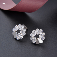 wholesale S925 silver heart-shaped diamond stud earrings women Korean-style minimalist hollow five-pointed star earrings young girl silver jewelry accessories-Earrings-[Not suitable for Tremella plug]