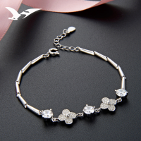 wholesale S925 silver four-leaf clover lucky bracelet, Korean fashion zircon inlaid bracelet, women's couple jewelry factory wholesale-Women's Bracelet>[S925 Silver]