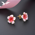 wholesale S925 Silver Flower Stud Earrings Korean Style Enamel Begonia Ear Studs Student Teen Girl Accessories Silver Earrings Factory Wholesale-0-1