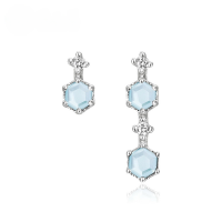 wholesale 925 Sterling Silver Natural Sky Blue Topaz Hexagon Cut Bar Earrings, Japanese and Korean Light Luxury Earrings-Sky Blue Topaz (clearance product, no returns or exchanges unless there is a quality issue, please do not bid) &gt; 925 Silver