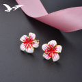 wholesale S925 Silver Flower Stud Earrings Korean Style Enamel Begonia Ear Studs Student Teen Girl Accessories Silver Earrings Factory Wholesale-0-0