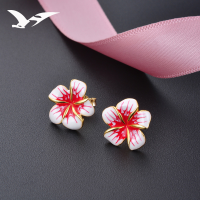 wholesale S925 Silver Flower Stud Earrings Korean Style Enamel Begonia Ear Studs Student Teen Girl Accessories Silver Earrings Factory Wholesale-Earrings-[Not suitable for Tremella plug]