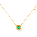 wholesale S925 sterling silver minimalist geometric square elegant emerald green zircon necklace for women wholesale clearance-0-0
