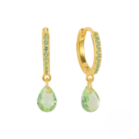 wholesale S925 Sterling Silver Geometric Teardrop Zircon-encrusted French Ear Clasp, An。-Gold-Fruit Green Diamond