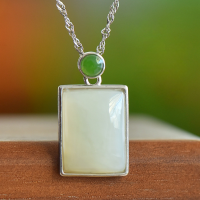 wholesale 925 Sterling Silver Inlaid Hetian Jade Peace Pendant with Certificate, Retro Ethnic Style, Wholesale-White jade pendant (without chain)  925 silver