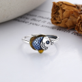 wholesale S925 Sterling Silver Vintage Antique Matte Resin Cute Plump Fish DuDu Fish Design Versatile Ring-0-2