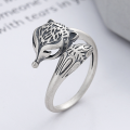 wholesale S925 sterling silver retro antique matte finish small and delicate cute hollowed-out animal three-dimensional fox ring-0-1