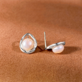 wholesale Sterling Silver S925 Japanese-style Minimalist Drop-shaped Freshwater Pearl Sweet Geometric Earrings Gift for Best Friend-0-1