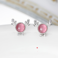 wholesale Original Christmas Reindeer Earrings 925 Sterling Silver Sweet Pink Cat Eye Earrings, Wholesale Gift for Girlfriend-0-0