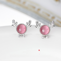 wholesale Original Christmas Reindeer Earrings 925 Sterling Silver Sweet Pink Cat Eye Earrings, Wholesale Gift for Girlfriend-Yilu You Ni Earrings>925 Silver