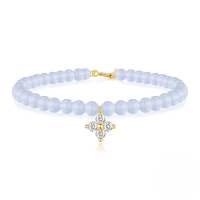 wholesale 925 Sterling Silver New Aqua Blue Chalcedony Handmade Beaded Bracelet With Zircon Accents, European French Style Diy Accessories For Christmas-Gold#5 925 silver