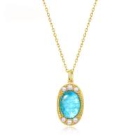 wholesale S925 Gold-Plated Synthetic Blue Crystal Pendant New European and American Style Luxury Necklace for Women Choker Factory Wholesale-925 silver